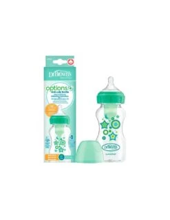 DR BROWN´S BIBERON TETINA SILICONA BOCA ANCHA NATURAL 270 ML VERDE ESTRELLAS