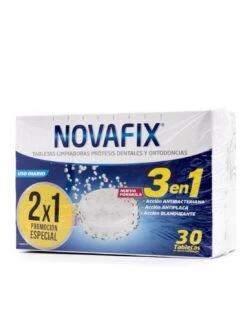 NOVAFIX TABLETAS ANTIBACTERIANAS 3 EN 1 LIMPIEZA PROTESIS DENTAL 30 TABLETAS